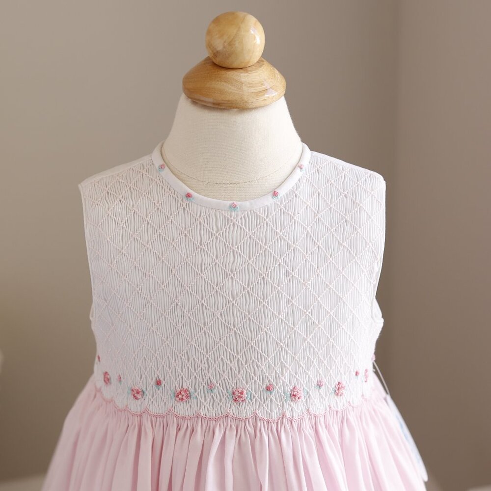 Smocked Pink & White Dress Embroidery Pin Tucks Luli & Me Spring Summer NWT - Picture 6 of 6